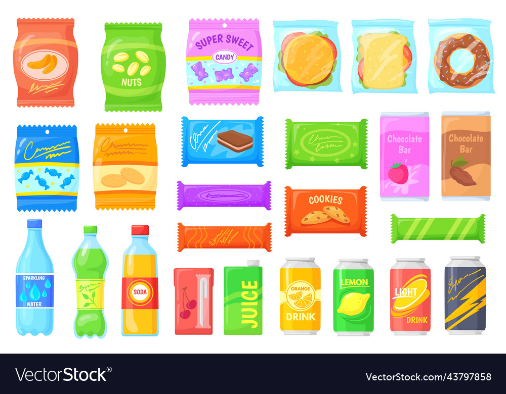 Vending products sandwich chips snacks packets Vector Image