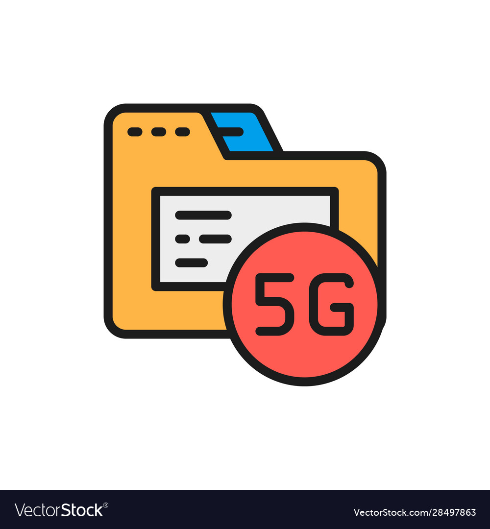 5g internet database flat color line icon