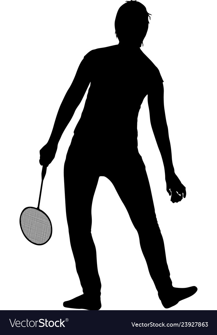 Black Silhouette Of Female Badminton Player Vector Image