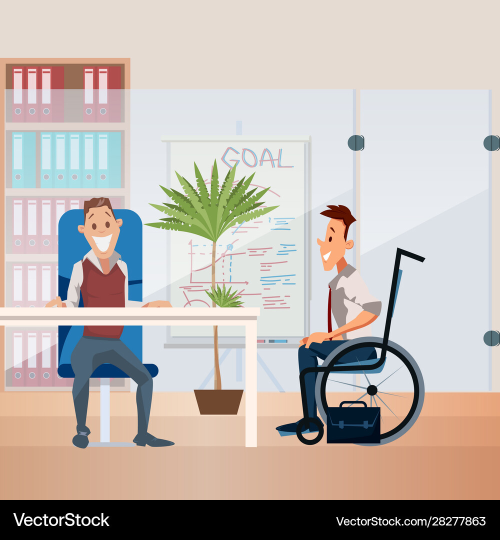 Disabled person employment flat concept Royalty Free Vector