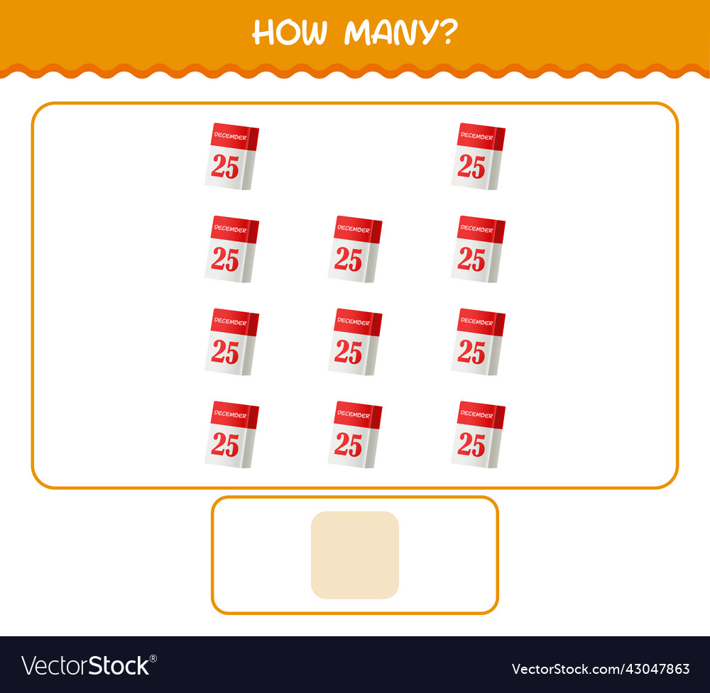 How many cartoon calendar counting game Vector Image How many cartoon calendar counting game