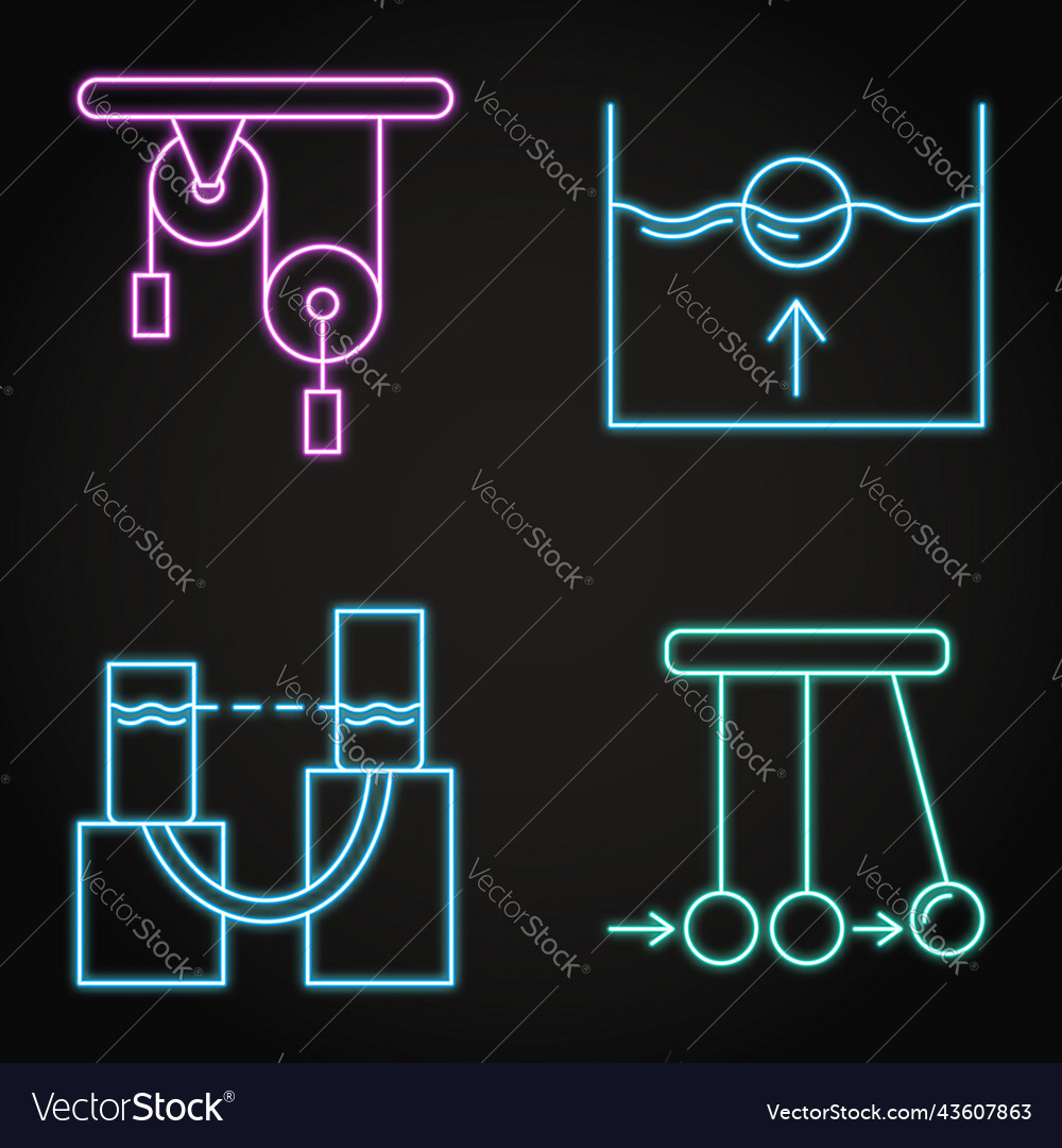Physics Neon Icon Set - Science Concepts