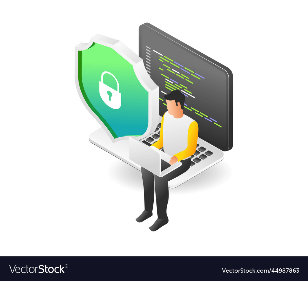 Programmiersprache Sicherheit flach isometrisch vector image Programmiersprache Sicherheit flach isometrisch