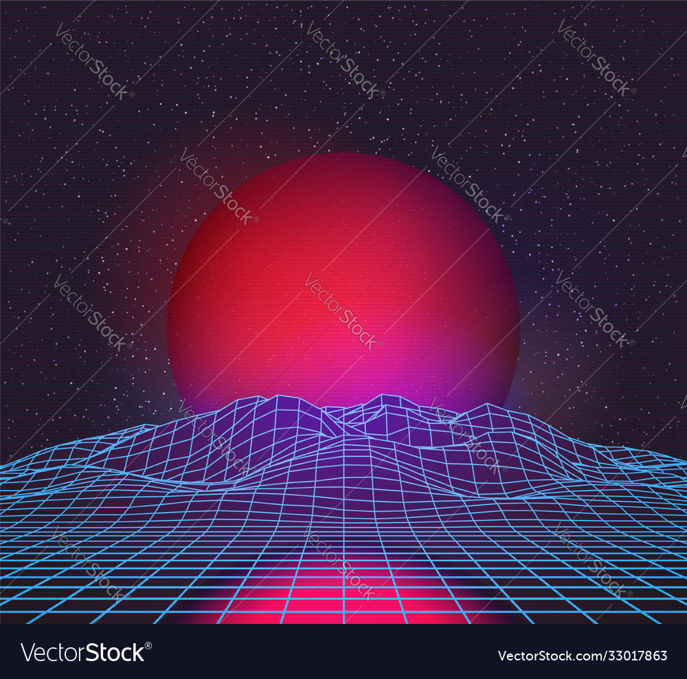 Retro 80s futuristic deep space design wireframe Vector Image