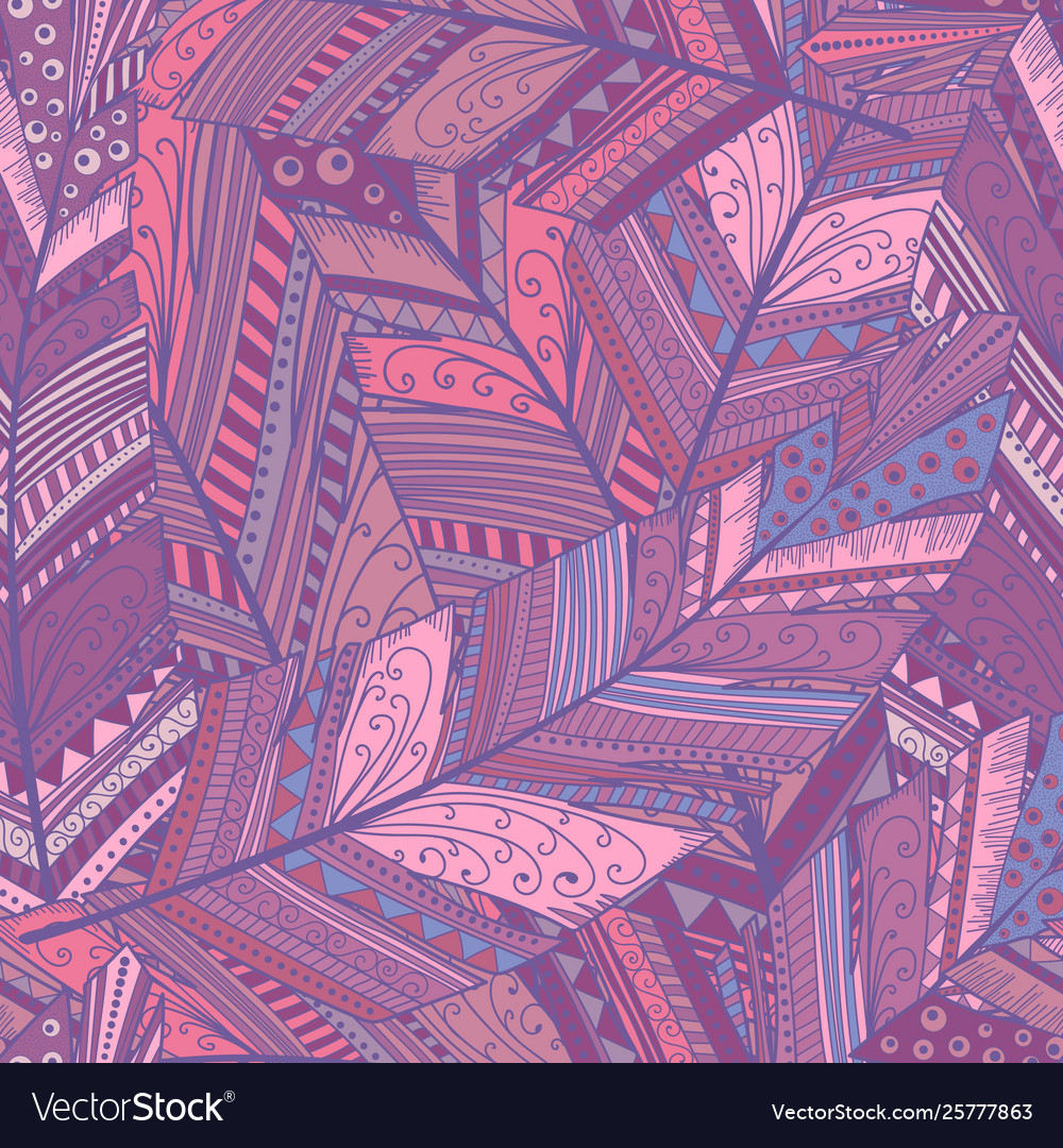 Seamless pattern with abstract featherhand draw