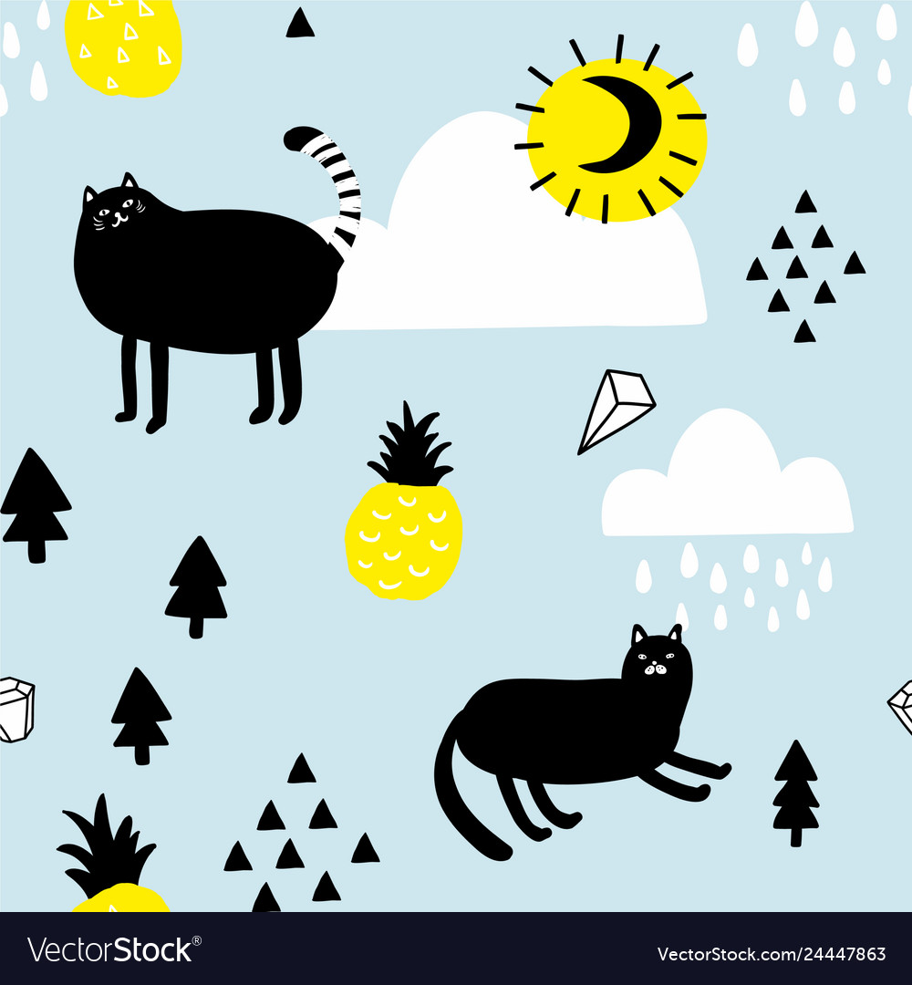 Seamless pattern with cats in the sky