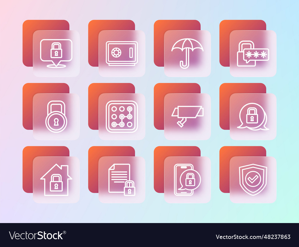 Set line cyber security document and lock vector image Set line cyber security document and lock