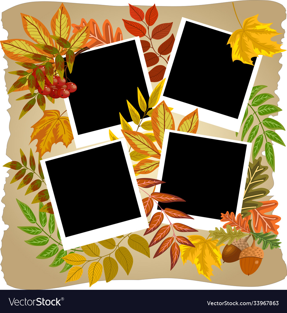 Set photo frames with leaves