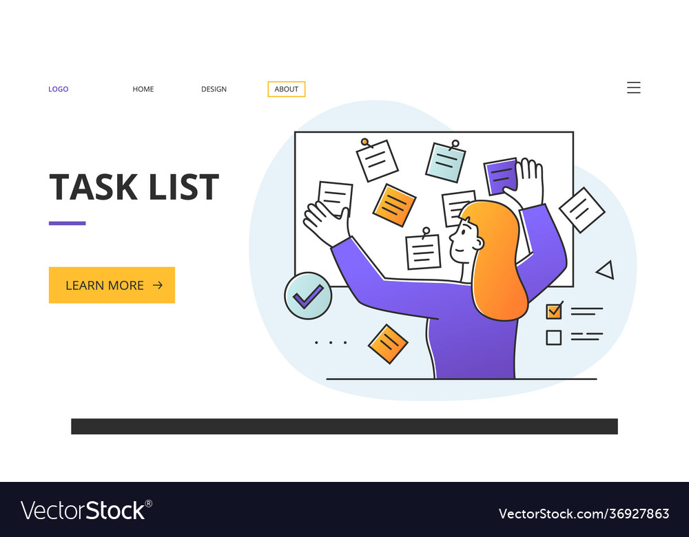 Task list concept with woman reading memos vector image Task list concept with woman reading memos