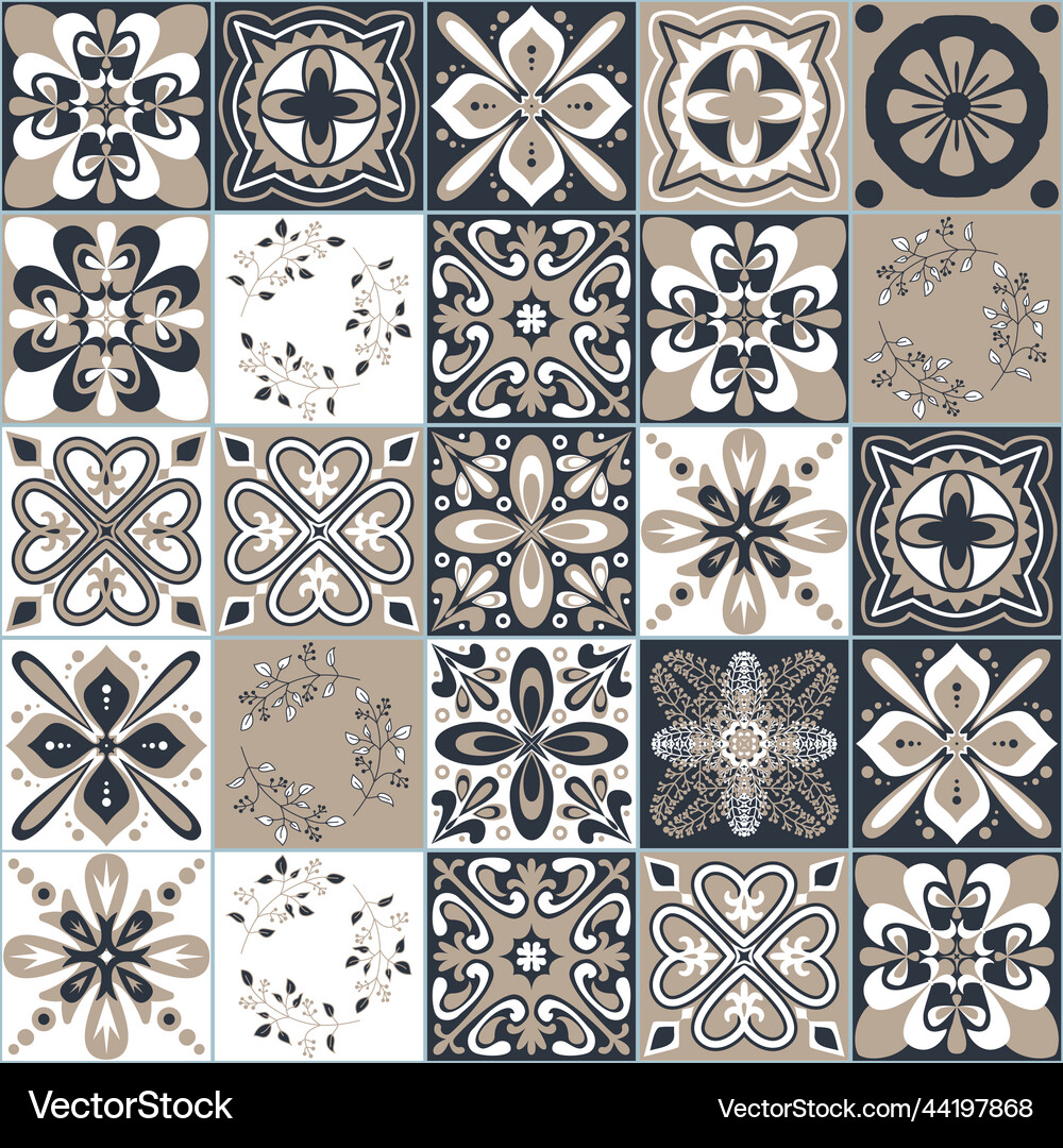 Black beige white seamless pattern for ceramic Vector Image