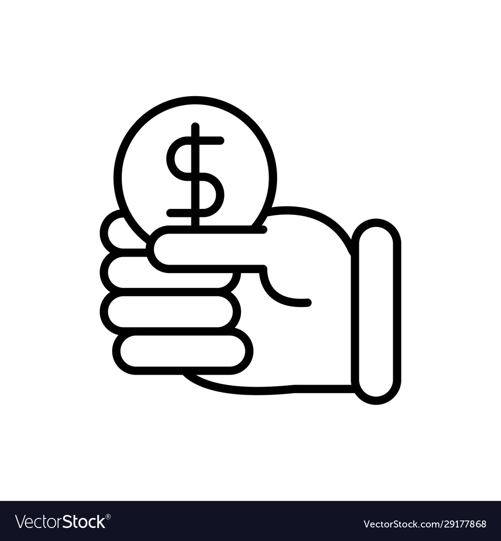 Hand with coin business cash money line design