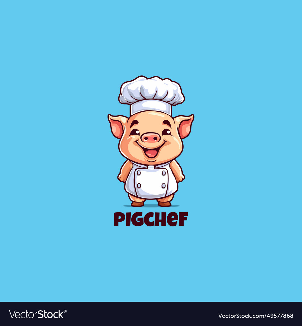 Happy pig chef mascot logo design template icon