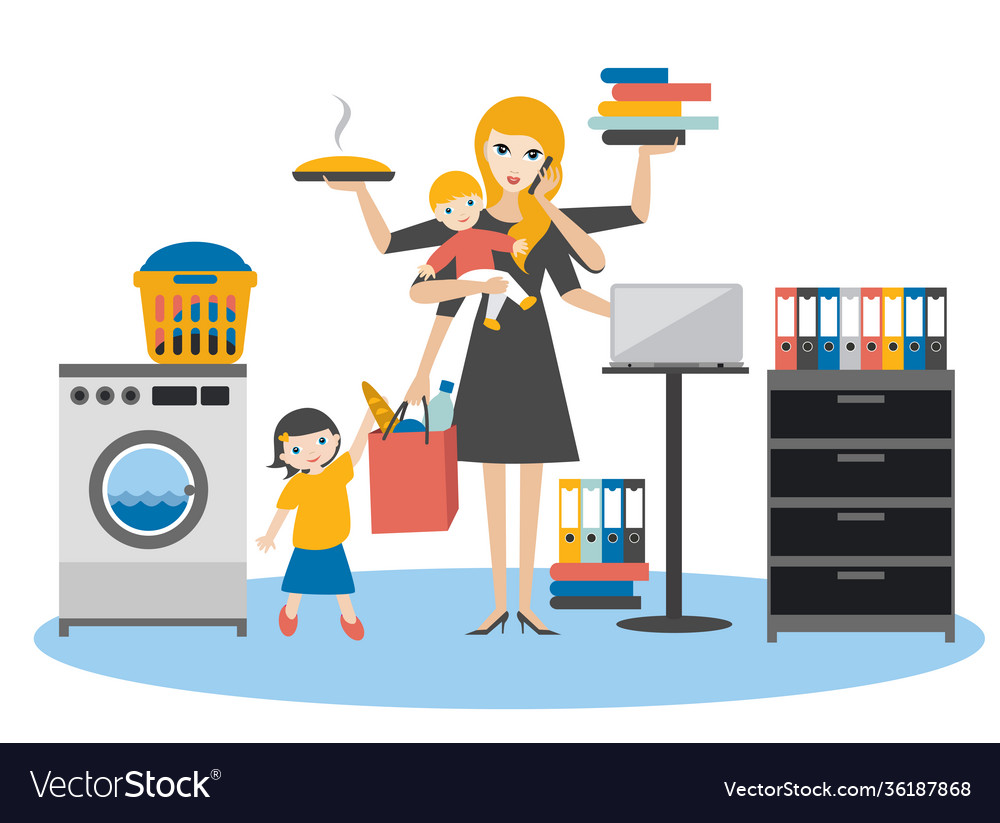 Multitask Woman Mother Businesswoman With Baby Vector Image