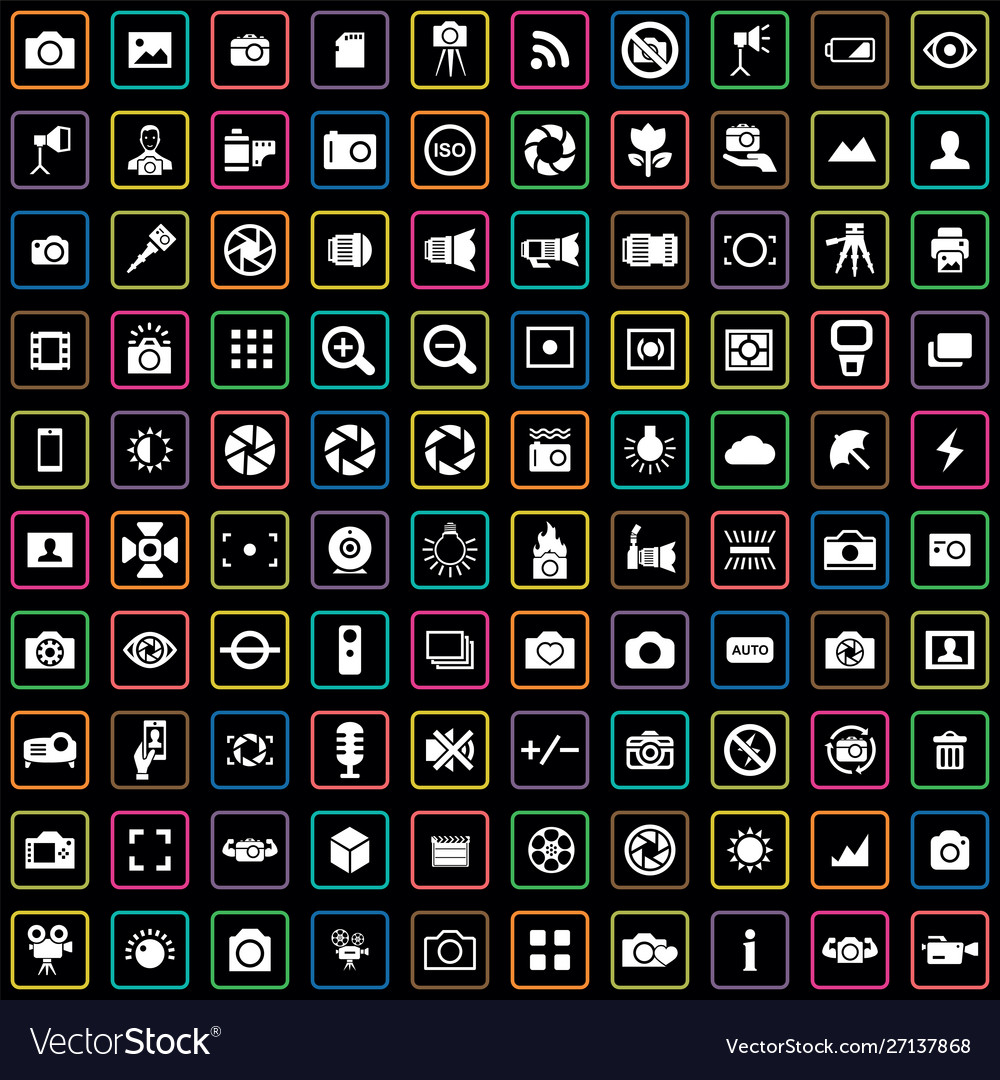 Photography 100 icons universal set for web and ui