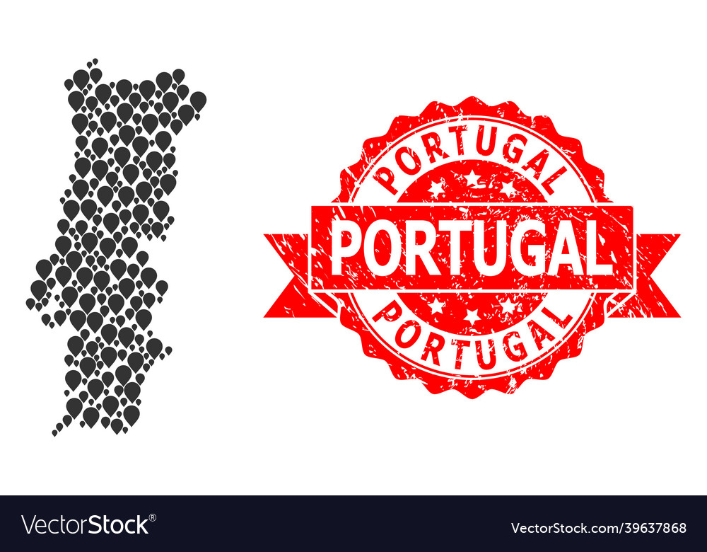 Rubber portugal seal and pointer mosaic map vector image Rubber portugal seal and pointer mosaic map