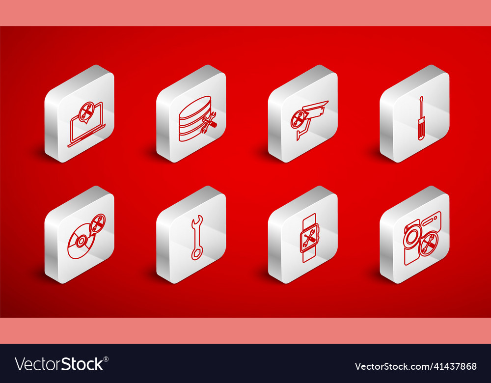 Set line video camera service database server vector image Set line video camera service database server