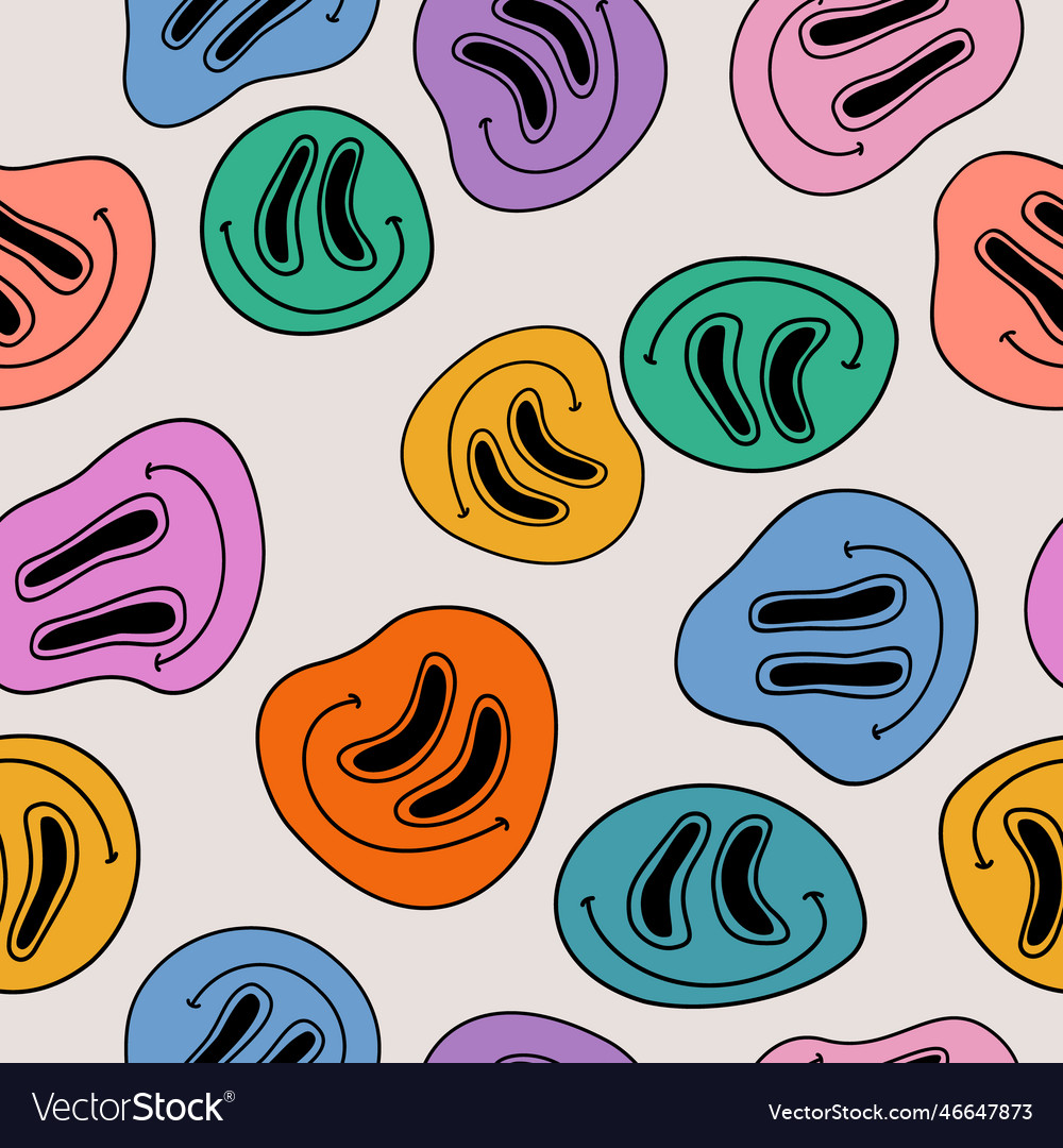 Abstract smiling face seamless pattern in 70s Vector Image Abstract smiling face seamless pattern in 70s
