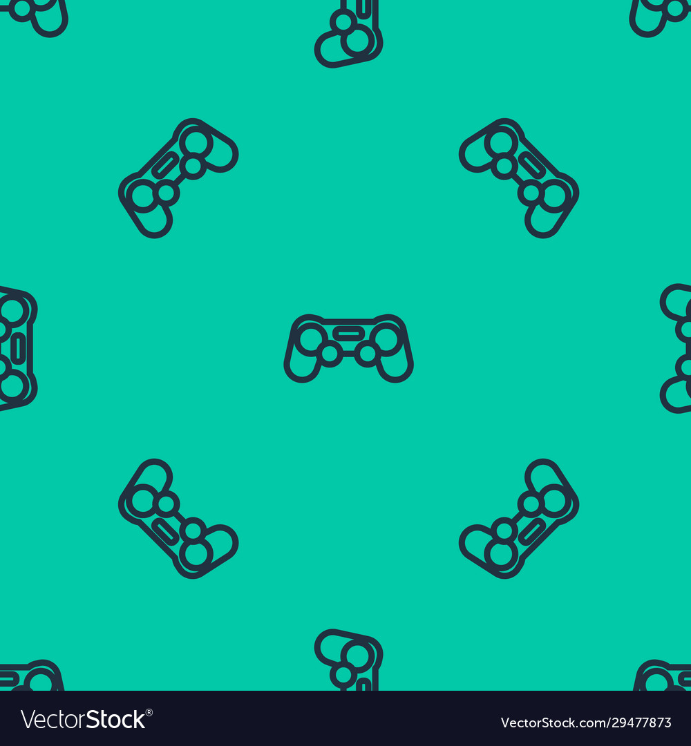 Blue line gamepad icon isolated seamless pattern