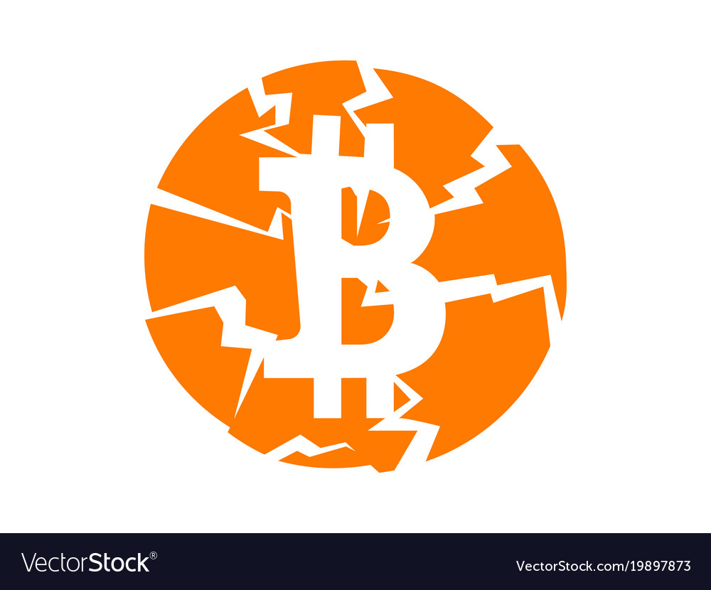 Broken bitcoin sign on white isolated Royalty Free Vector