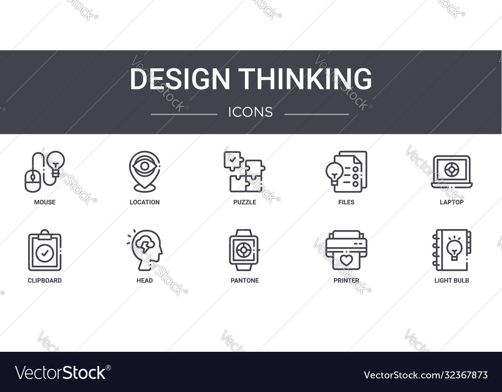 Design thinking concept line icons set contains vector image Design thinking concept line icons set contains