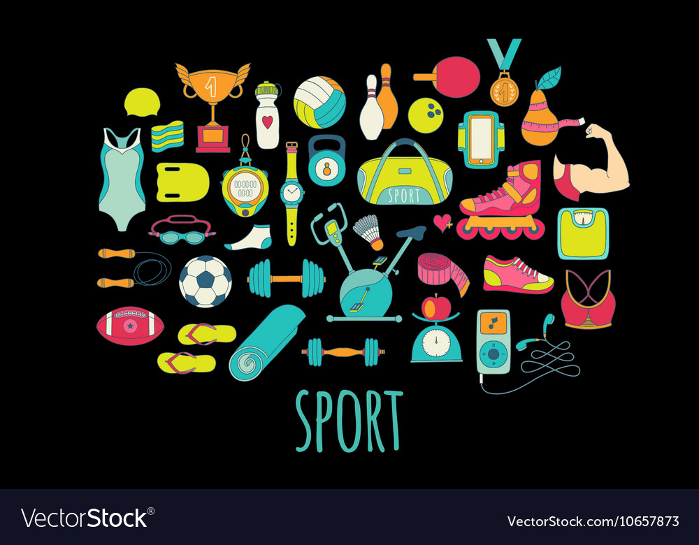 Hand drawn fitness and sport doodle icons Vector Image