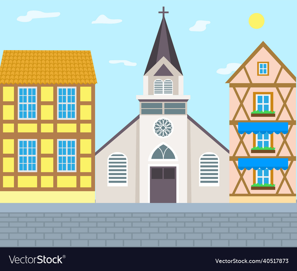 Old Catholic Church Cartoon Classic Royalty Free Vector 0482