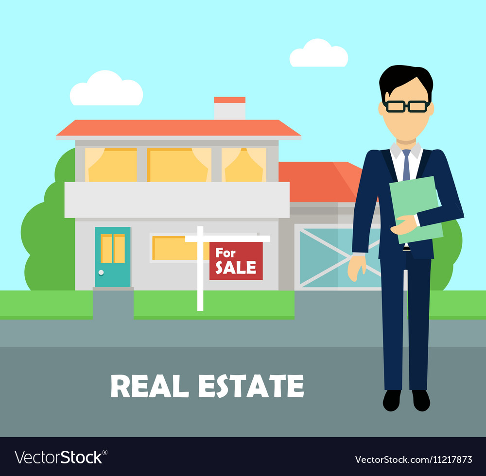 Real estate broker at work building for sale