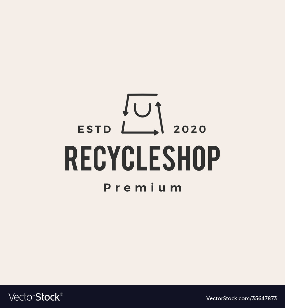 Recycle shopping bag hipster vintage logo icon