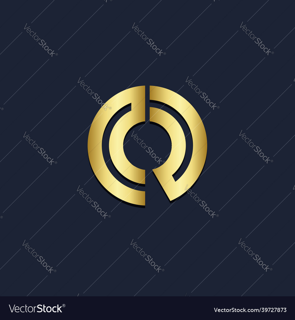 Round Shape Line R Initial Gold Logo Royalty Free Vector