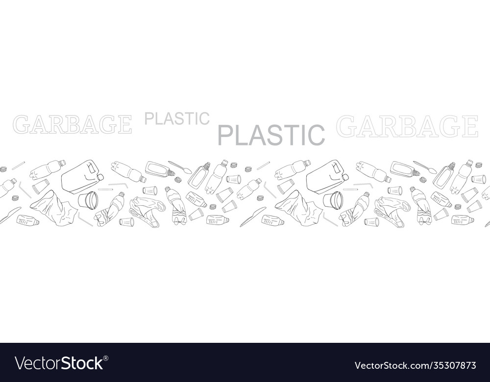 Seamless border with sorted plastic garbage vector image Seamless border with sorted plastic garbage