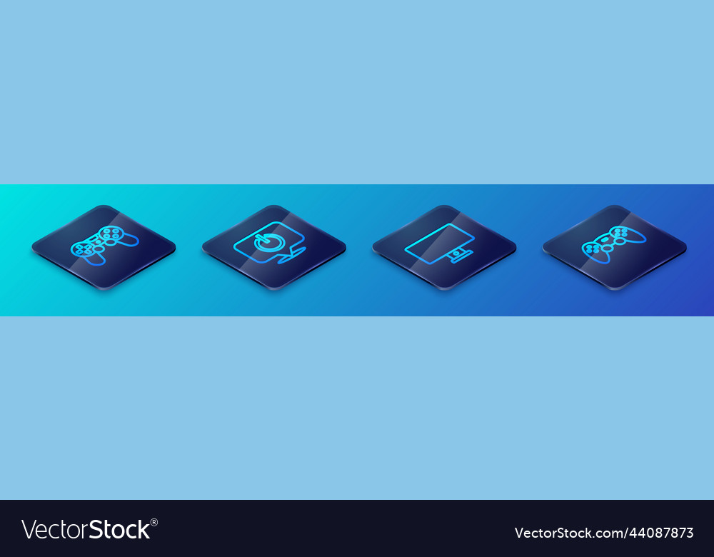 Set isometric line computer monitor game vector image Set isometric line computer monitor game