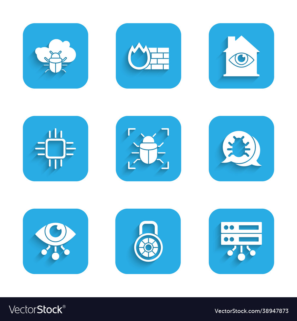Set system bug safe combination lock server vector image Set system bug safe combination lock server
