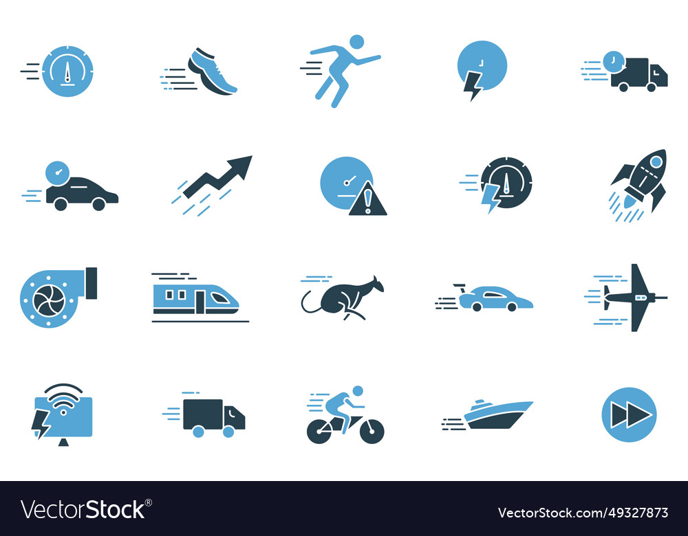Speed icon set speedometer running fast vector image Speed icon set speedometer running fast