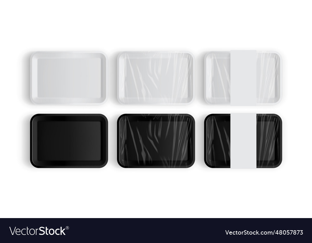 White and black tray packaging for food isolated