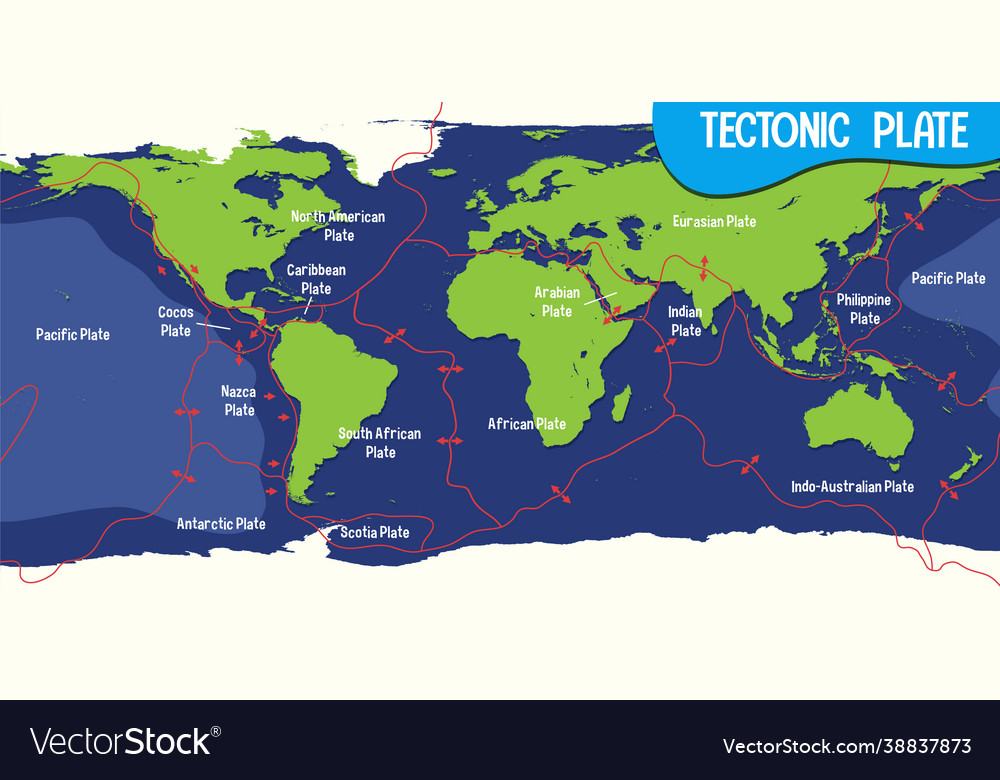 World map showing tectonic plates boundaries Vector Image