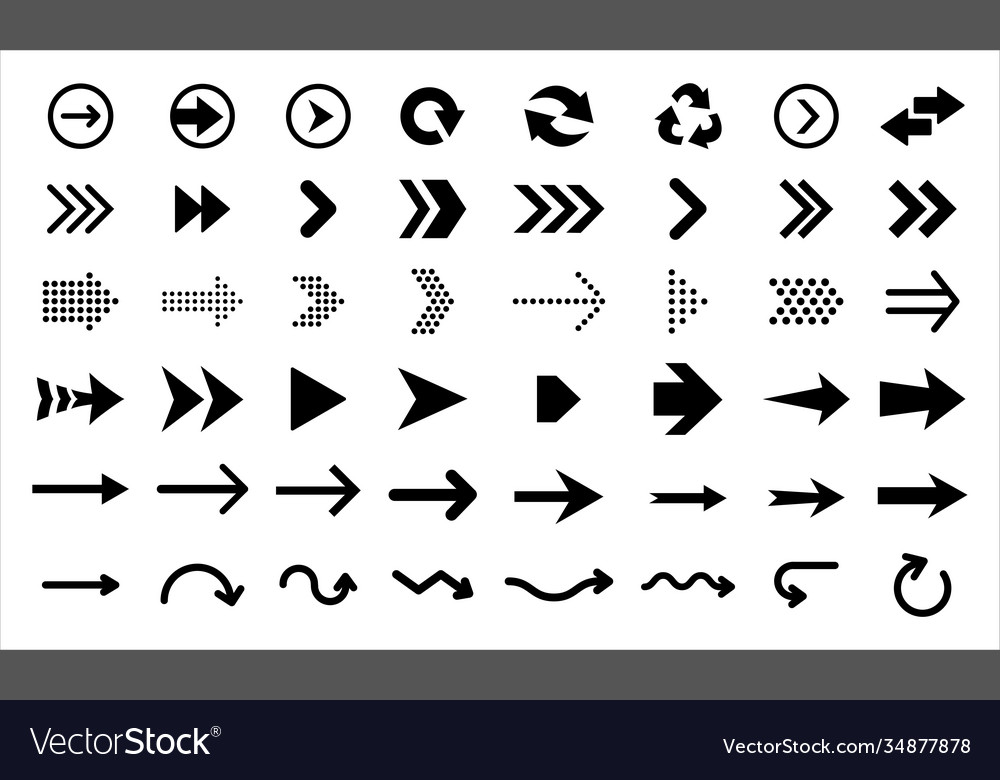 Black flat arrows and pointers in big set vector image Black flat arrows and pointers in big set