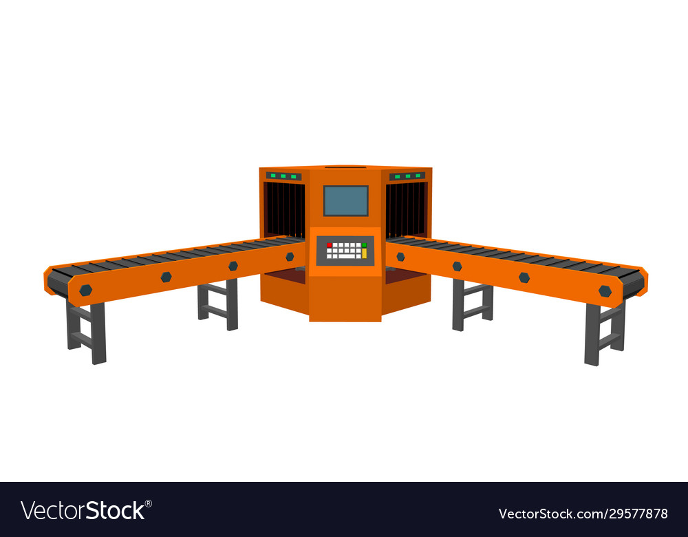 Empty conveyor belt with monitor isolated vector image Empty conveyor belt with monitor isolated