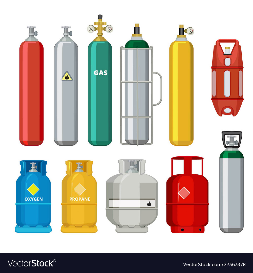 Gas Cylinders Icons Petroleum Safety Fuel Metal Vector Image