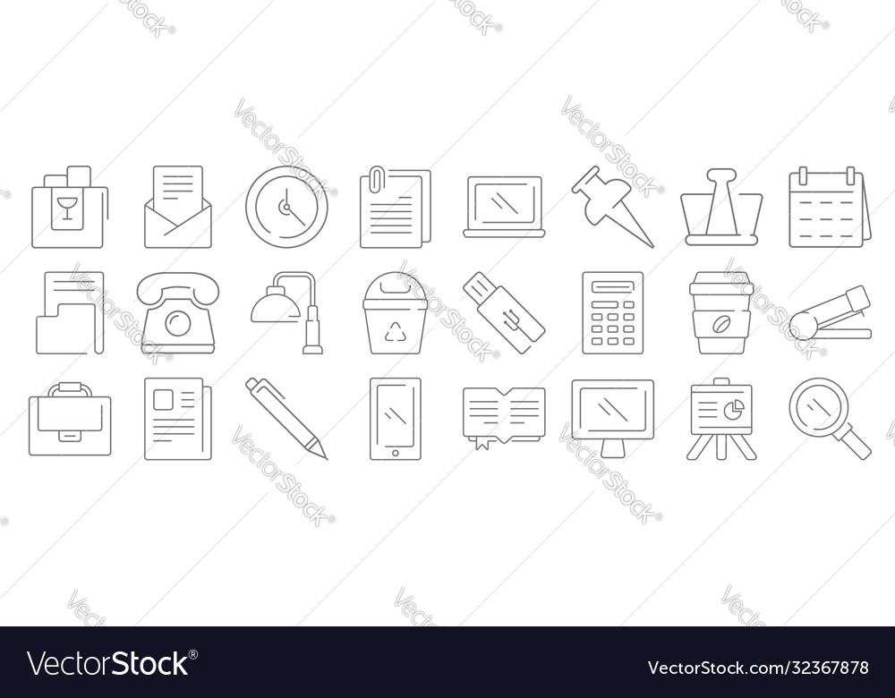 Office items line icons linear set quality