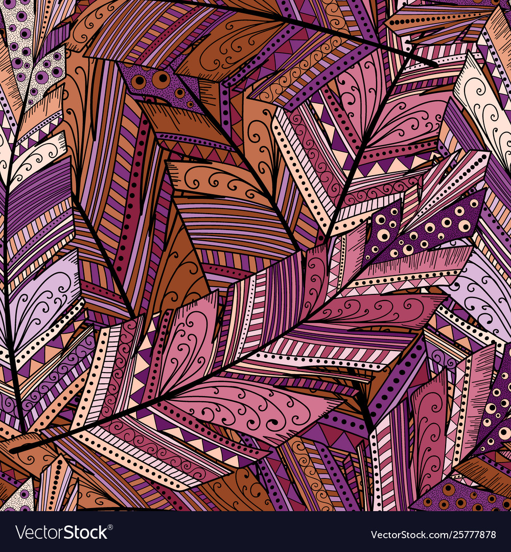 Seamless pattern with abstract featherhand draw