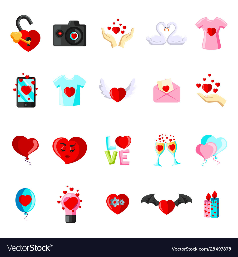 Valentine day set cartoon flat icons vector image Valentine day set cartoon flat icons