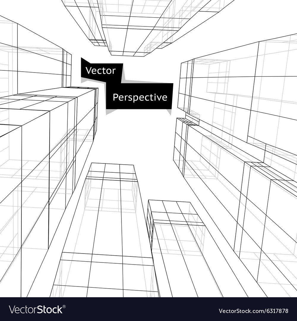 Wireframe Of 3d Building In Perspective Abstract Vector Image