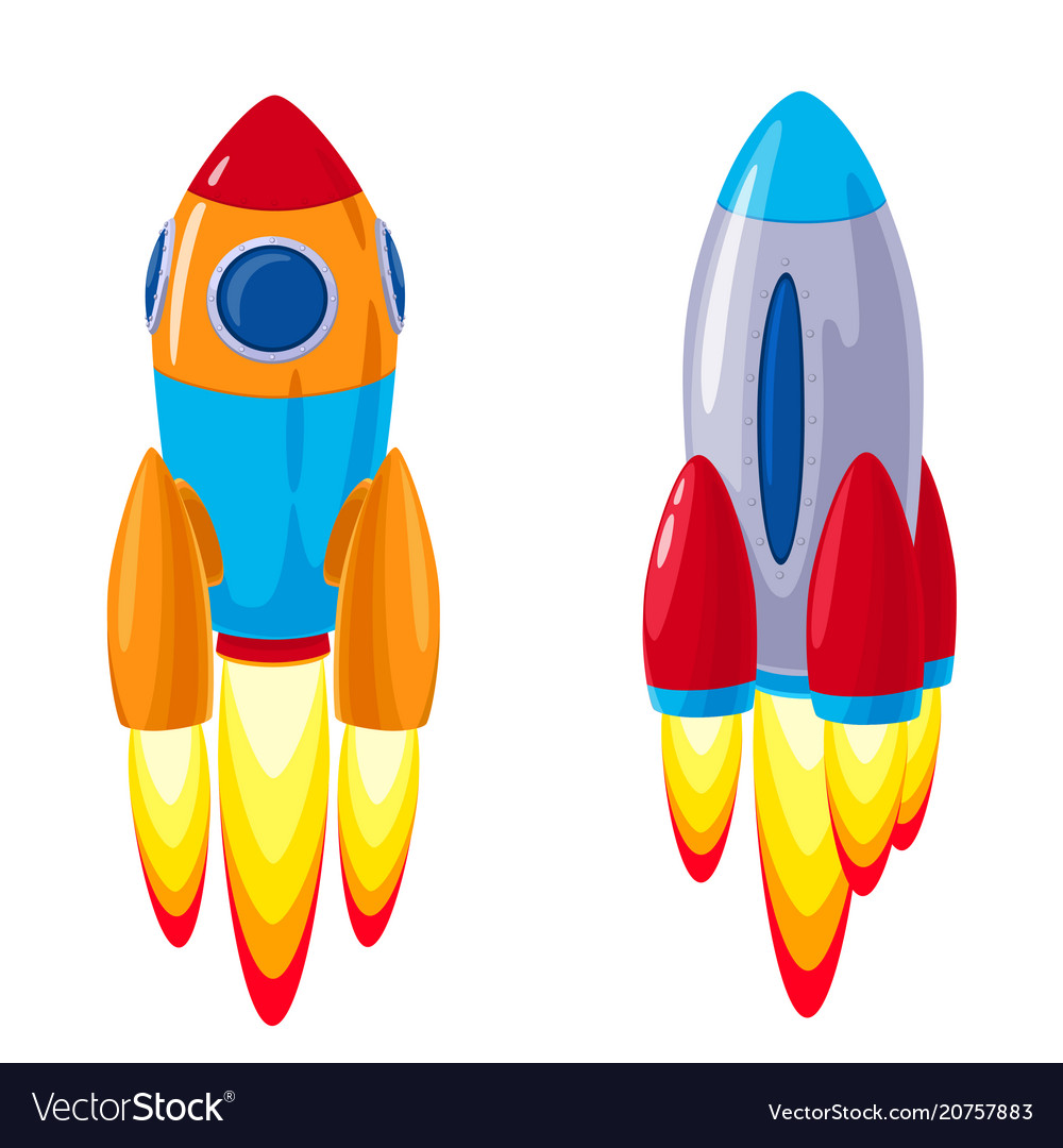 Cartoon rockets spaceships set