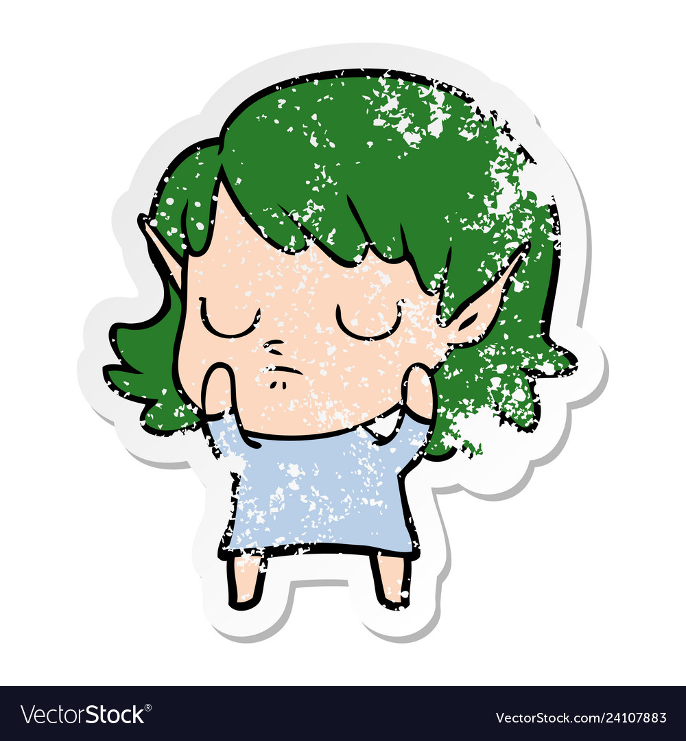 Distressed sticker of a cartoon elf girl