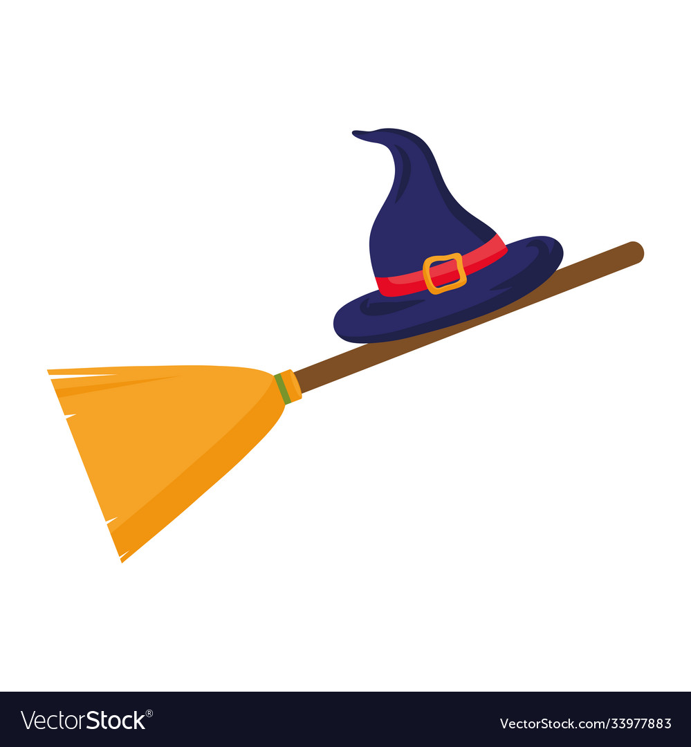 Halloween witch hat on broom design