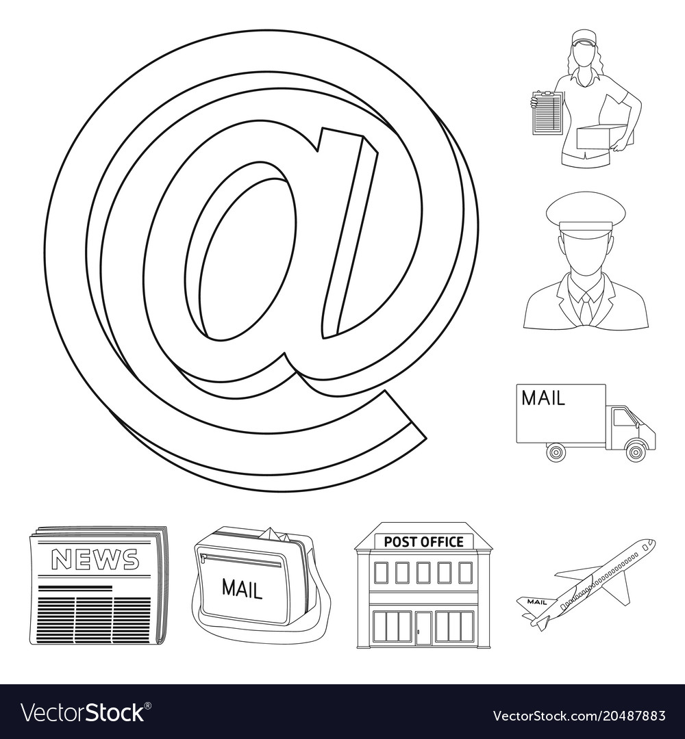 Mail and postman outline icons in set collection
