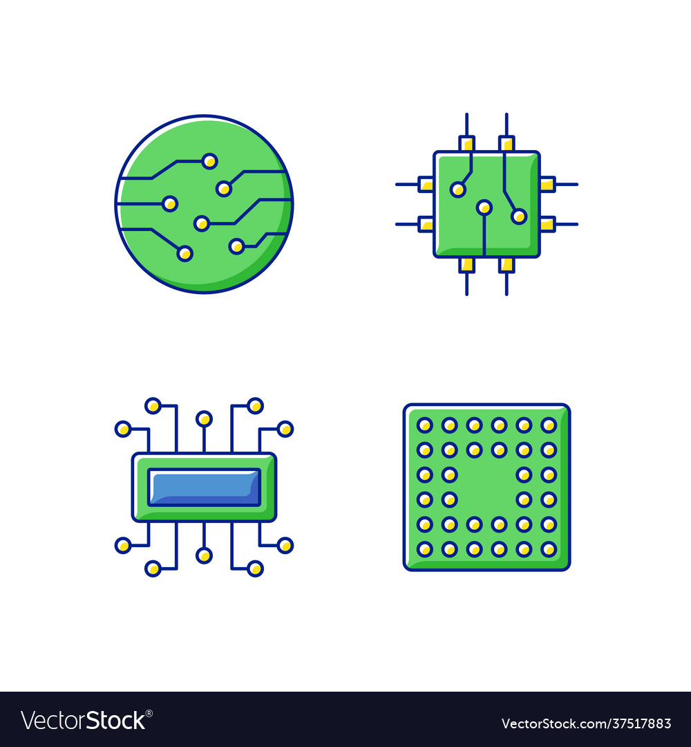 Microcircuits rgb color icons set