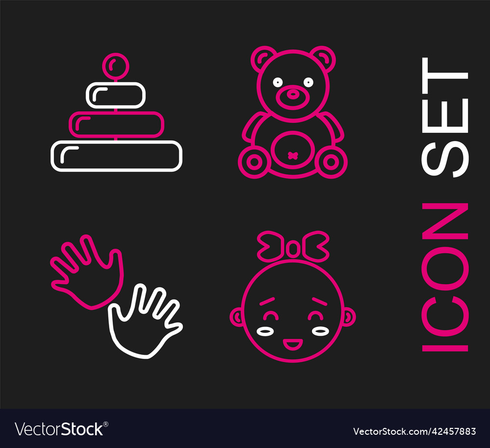 Set line happy little girl head baby hands print