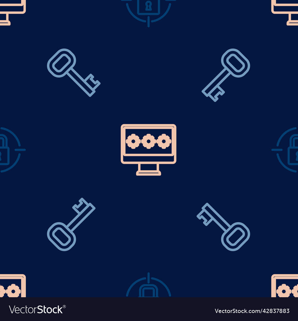 Set line lock old key and monitor with password vector image Set line lock old key and monitor with password