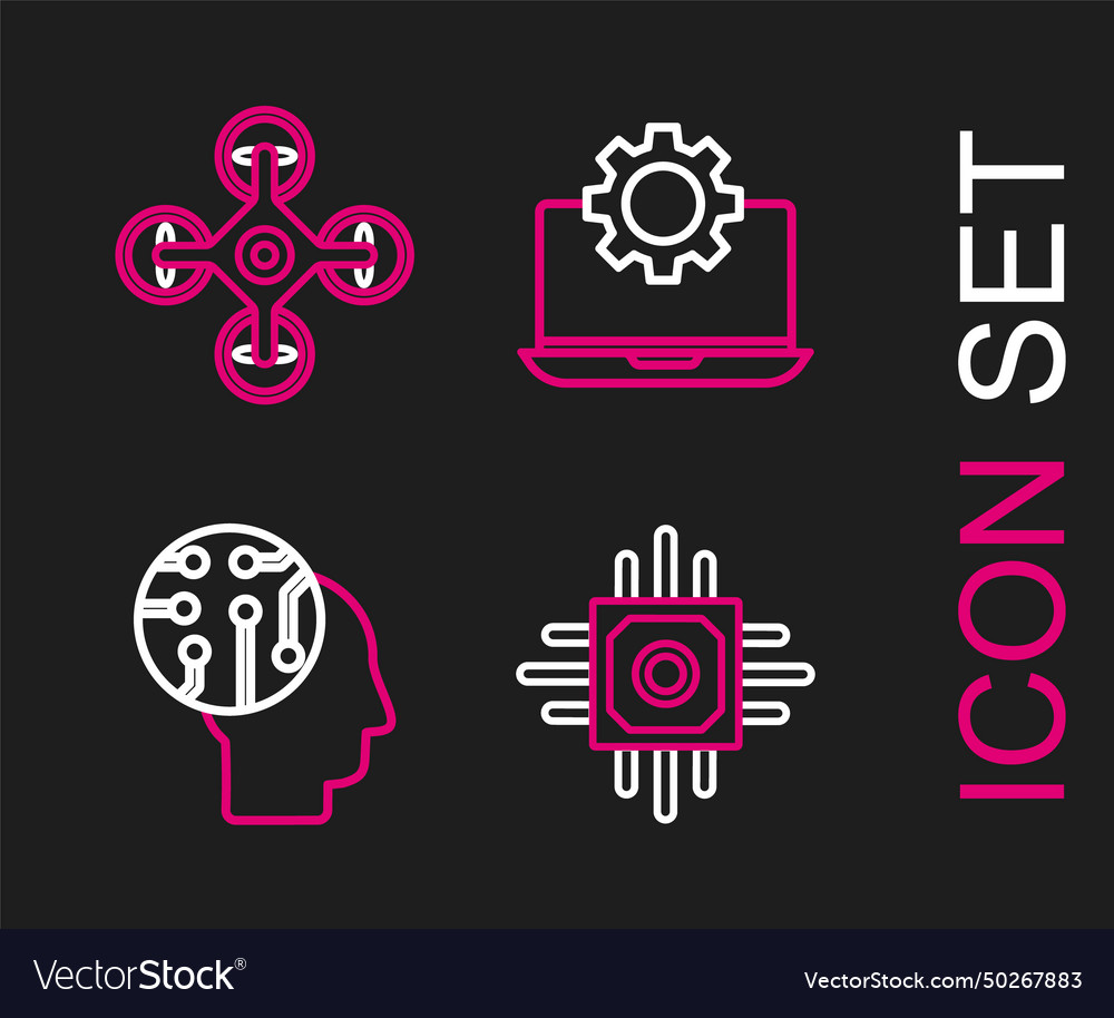 Set line processor human brain as digital circuit vector image Set line processor human brain as digital circuit